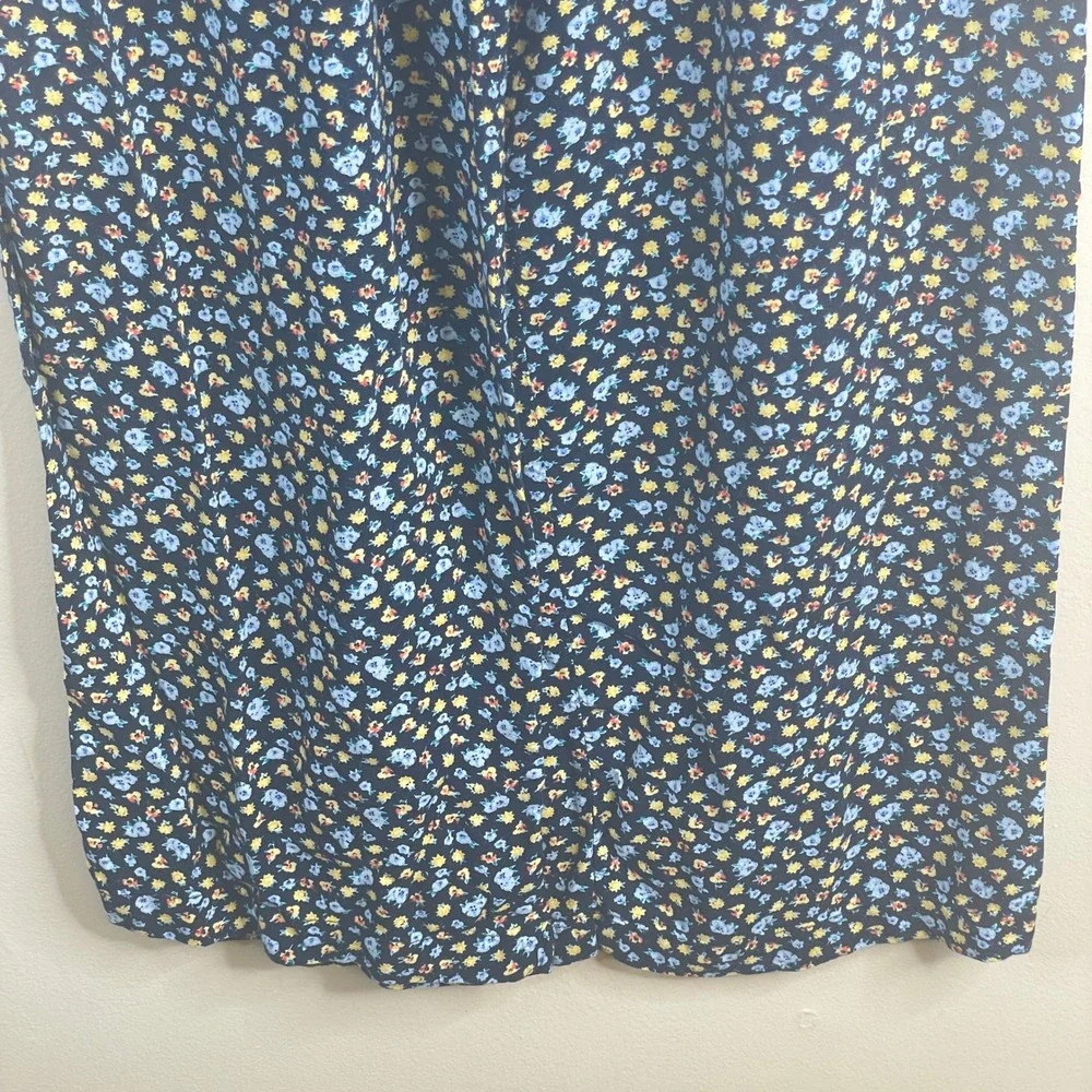 Boutique Wide Leg Pants Women Large Blue Ditsy Floral Casual Travel Lounge Comfy